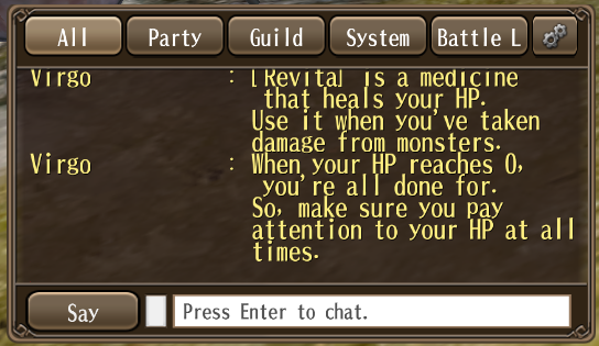 NPC Dialogue shows up in the Chat window.